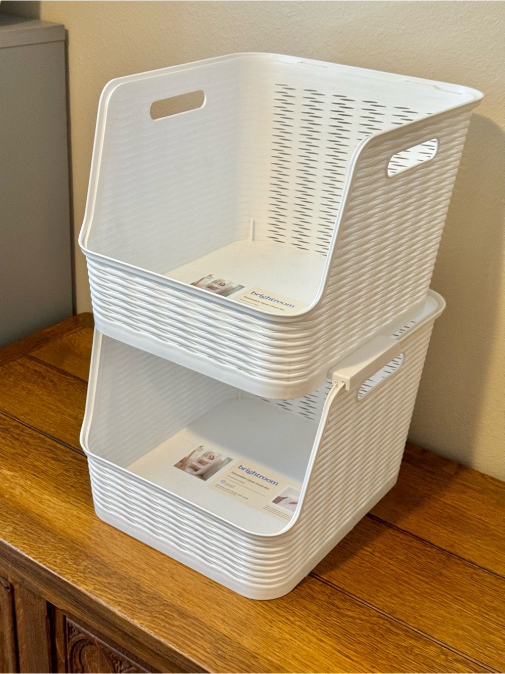 White Stackable Storage Bins - Set of 2